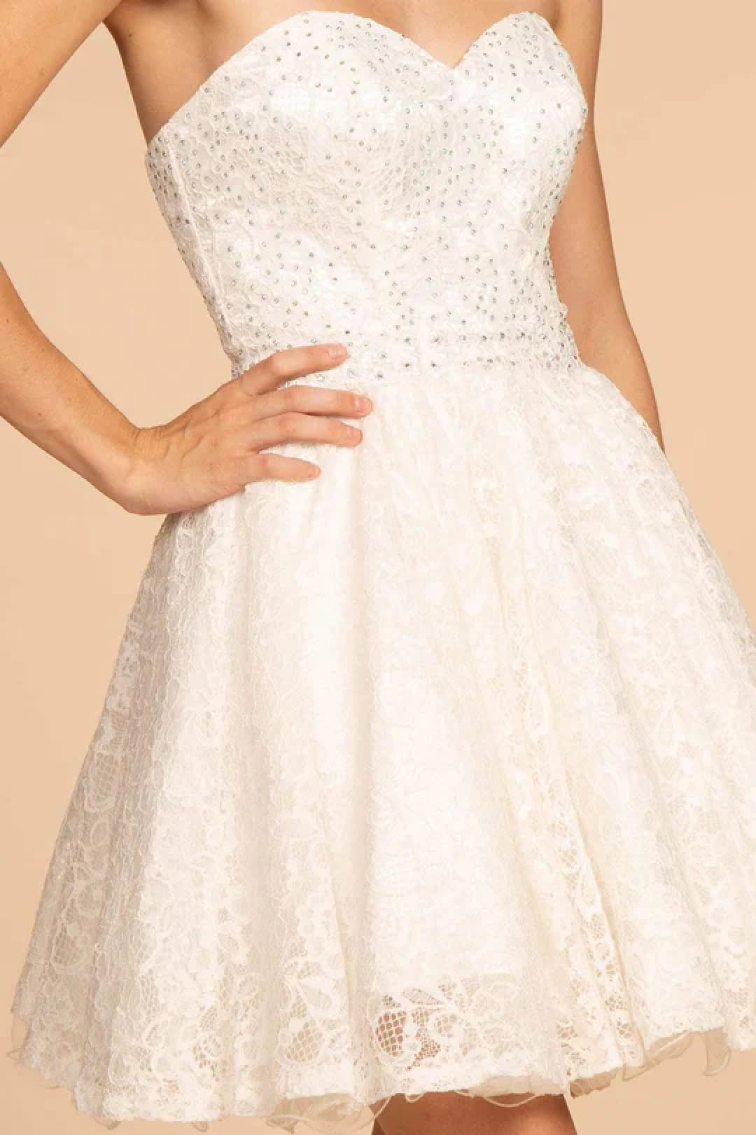 Strapless Sweetheart Short Lace Dress by Elizabeth K GS1611 - Short Cocktail Dresses