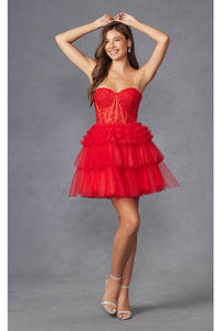 Strapless Tiered A-Line Short Dress by Juliet JT918S - Dress