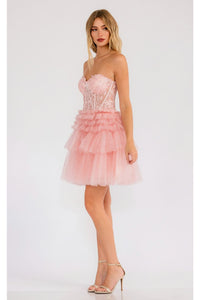 Strapless Tiered A-Line Short Dress by Juliet JT918S - Dress