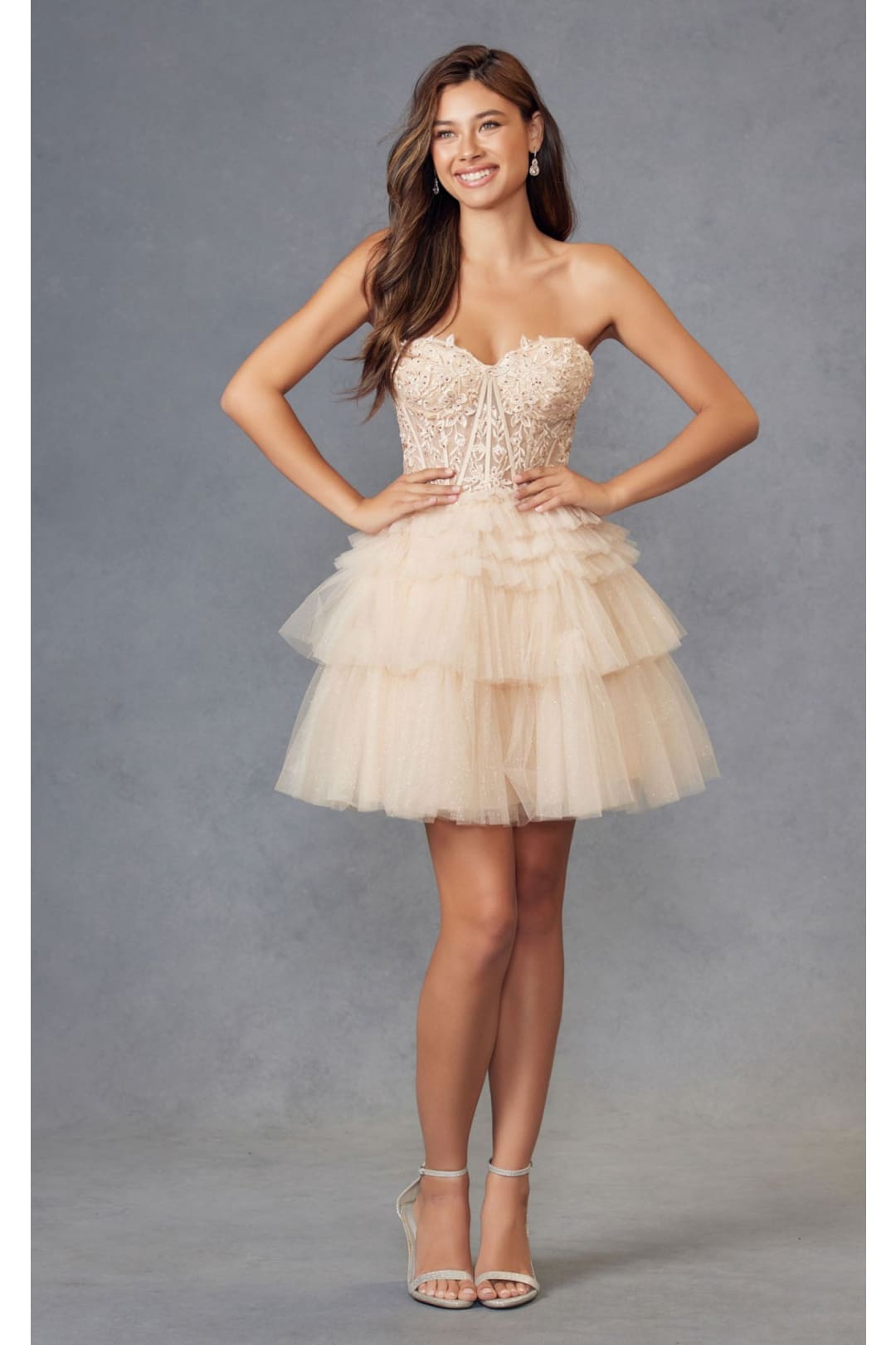 Strapless Tiered A-Line Short Dress by Juliet JT918S - Dress