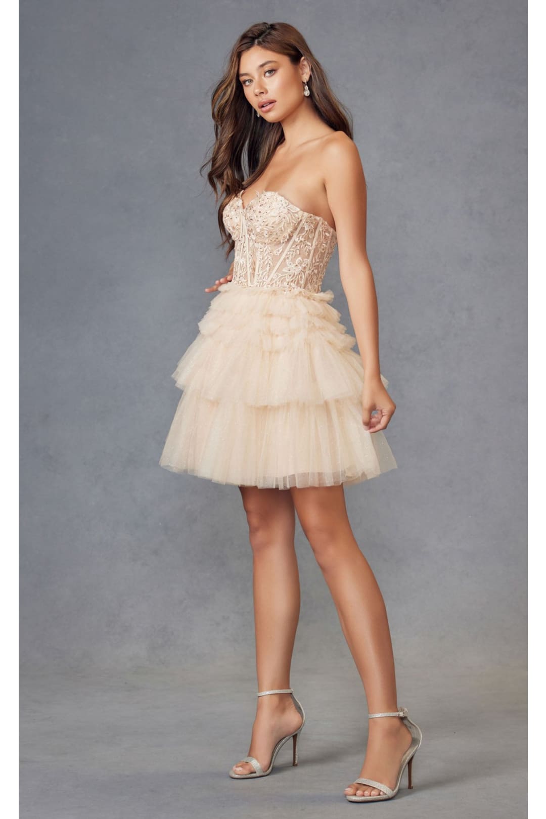 Strapless Tiered A-Line Short Dress by Juliet JT918S - Dress