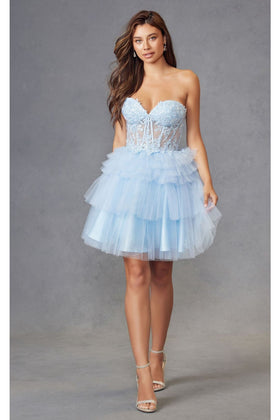 Light Blue Bridesmaid Dresses-Inexpensive A-Line Short Dress Juliet JT918S