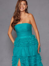 Strapless Tiered A-line Slit Gown by Juliet JT2542S