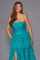 Strapless Tiered A-line Slit Gown by Juliet JT2542S - Long Formal Dresses