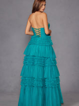 Strapless Tiered A-line Slit Gown by Juliet JT2542S