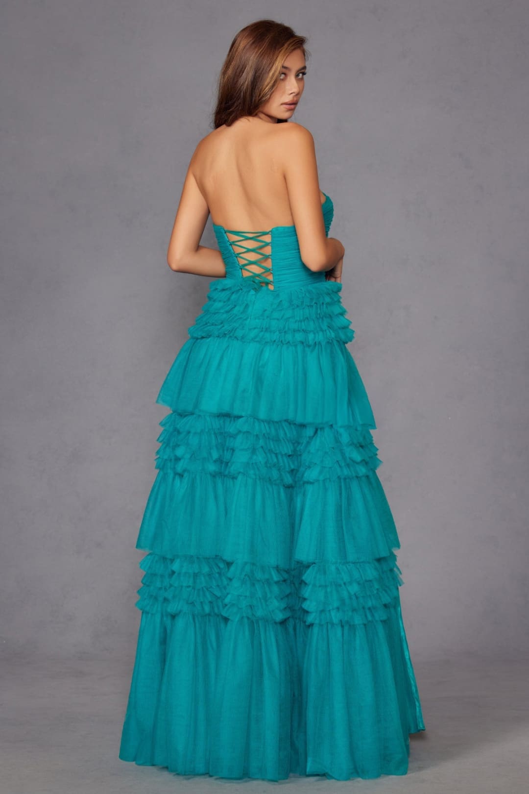 Strapless Tiered A-line Slit Gown by Juliet JT2542S - Long Formal Dresses