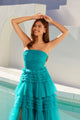 Strapless Tiered A-line Slit Gown by Juliet JT2542S - Long Formal Dresses