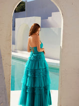 Strapless Tiered A-line Slit Gown by Juliet JT2542S