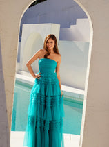 Strapless Tiered A-line Slit Gown by Juliet JT2542S