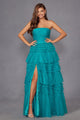 Strapless Tiered A-line Slit Gown by Juliet JT2542S - Long Formal Dresses