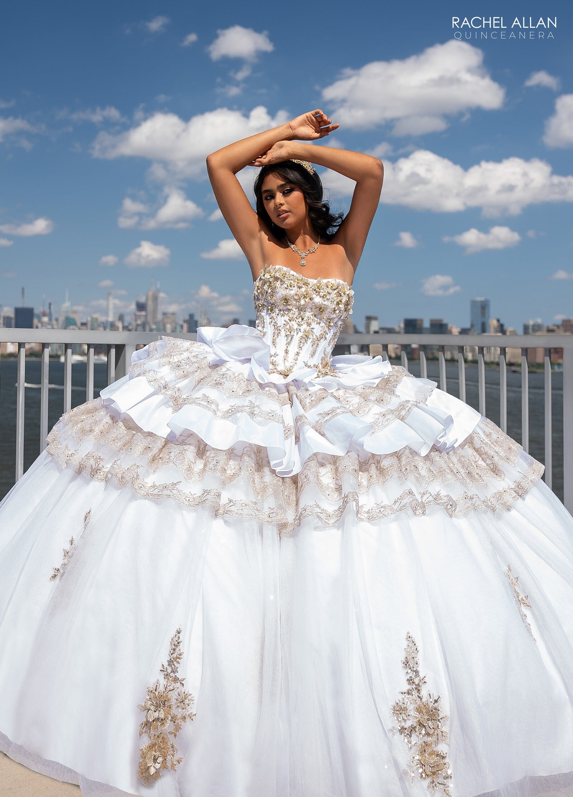 white gold quince dress Rachel Allan RQ5003 Strapless Tiered Quinceanera by category:Jackets Size:UK 12/US 8/EU 40 MANITO Women's Silk Long Off White