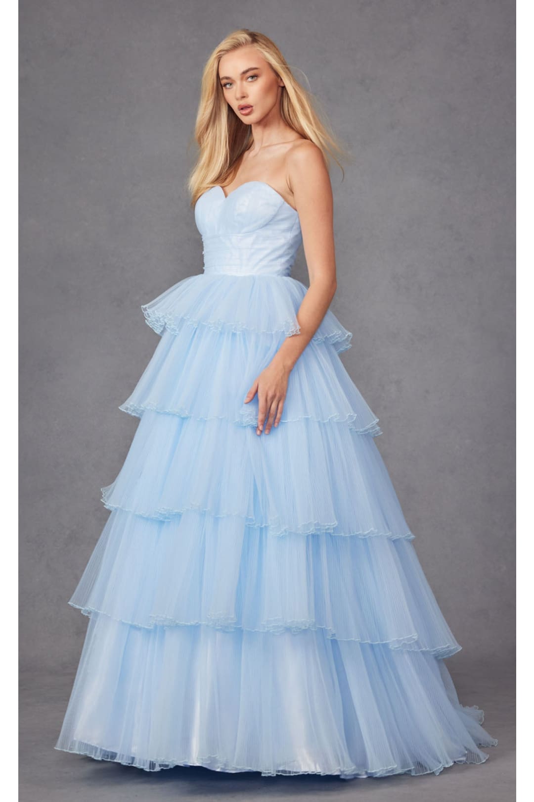 Strapless Tiered Ruffled A-Line Gown by Juliet JT2452K - Dress
