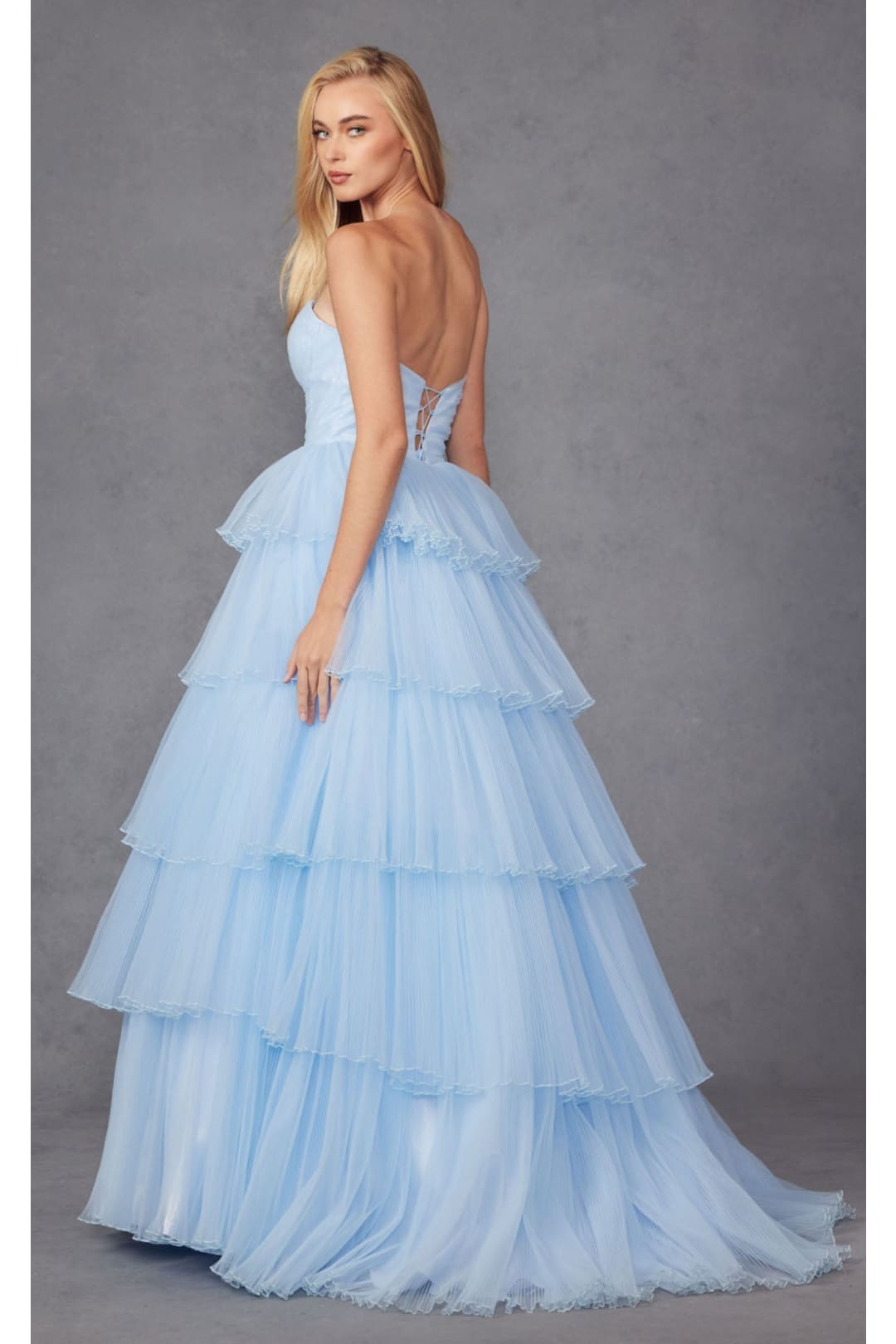 Strapless Tiered Ruffled A-Line Gown by Juliet JT2452K - Dress