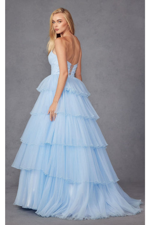 Strapless Tiered Ruffled A-Line Gown by Juliet JT2452K - Dress