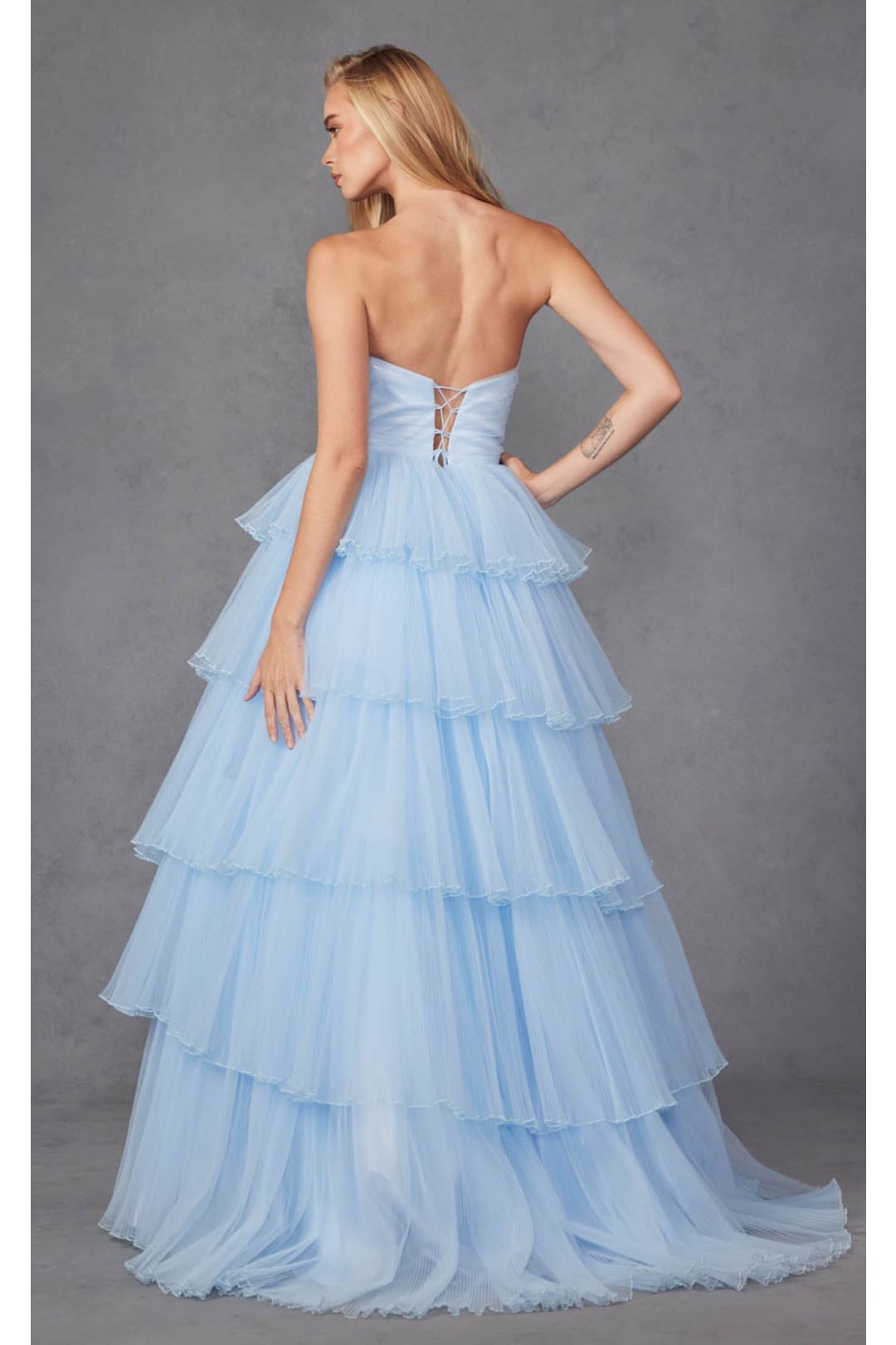 Strapless Tiered Ruffled A-Line Gown by Juliet JT2452K - Dress