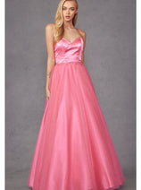 Strapless Tulle Gown with Lace-Up Detail by Juliet 265