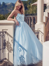 Strapless Tulle Gown with Lace-Up Detail by Juliet 265