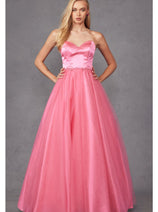 Strapless Tulle Gown with Lace-Up Detail by Juliet 265