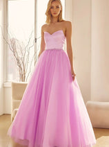 Strapless Tulle Gown with Lace-Up Detail by Juliet 265