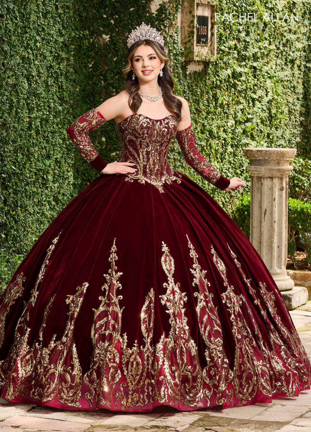 burgundy dress quince Alta Couture MQ3051 Strapless Velvet Quinceanera Mid Year Sale Detailed embroidery and sequin Calvin Klein 3/4 Bell Color:POLO BLACK