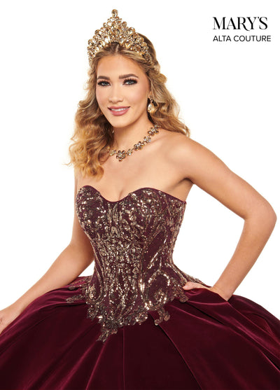 Alta Couture MQ3051 Strapless Velvet Quinceanera Dress