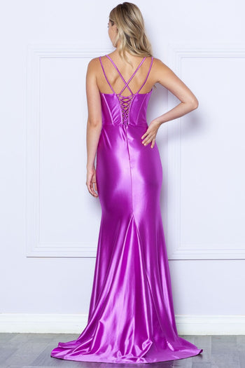 Vestido de sirena con corsé y espalda de tiras de Poly USA 9258
