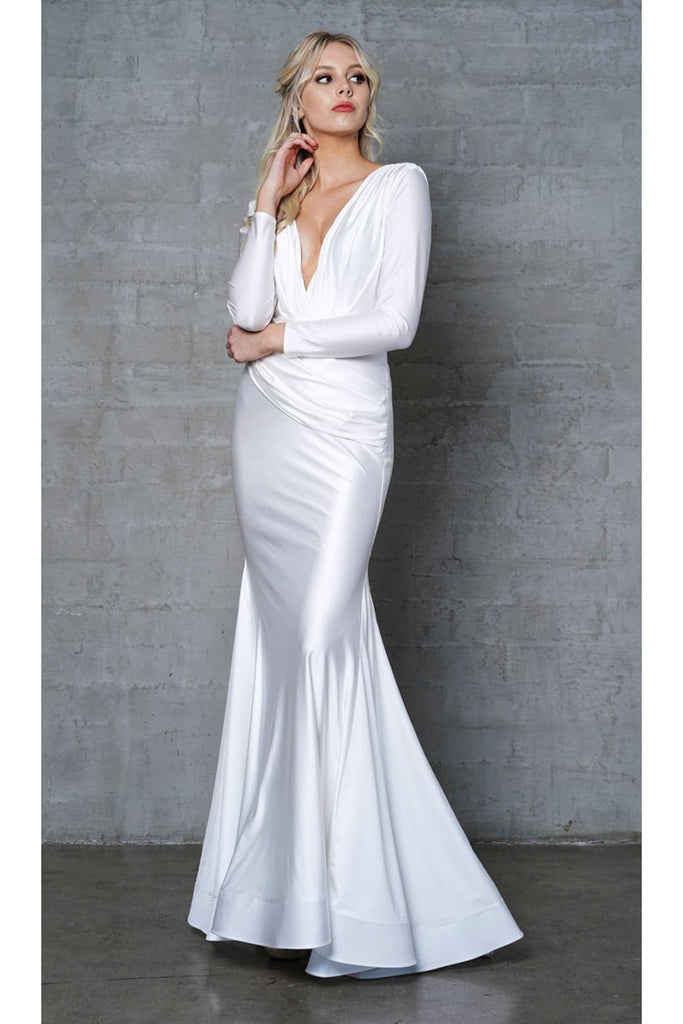 Stretchy Simple Wedding Dress - 2 / WHITE