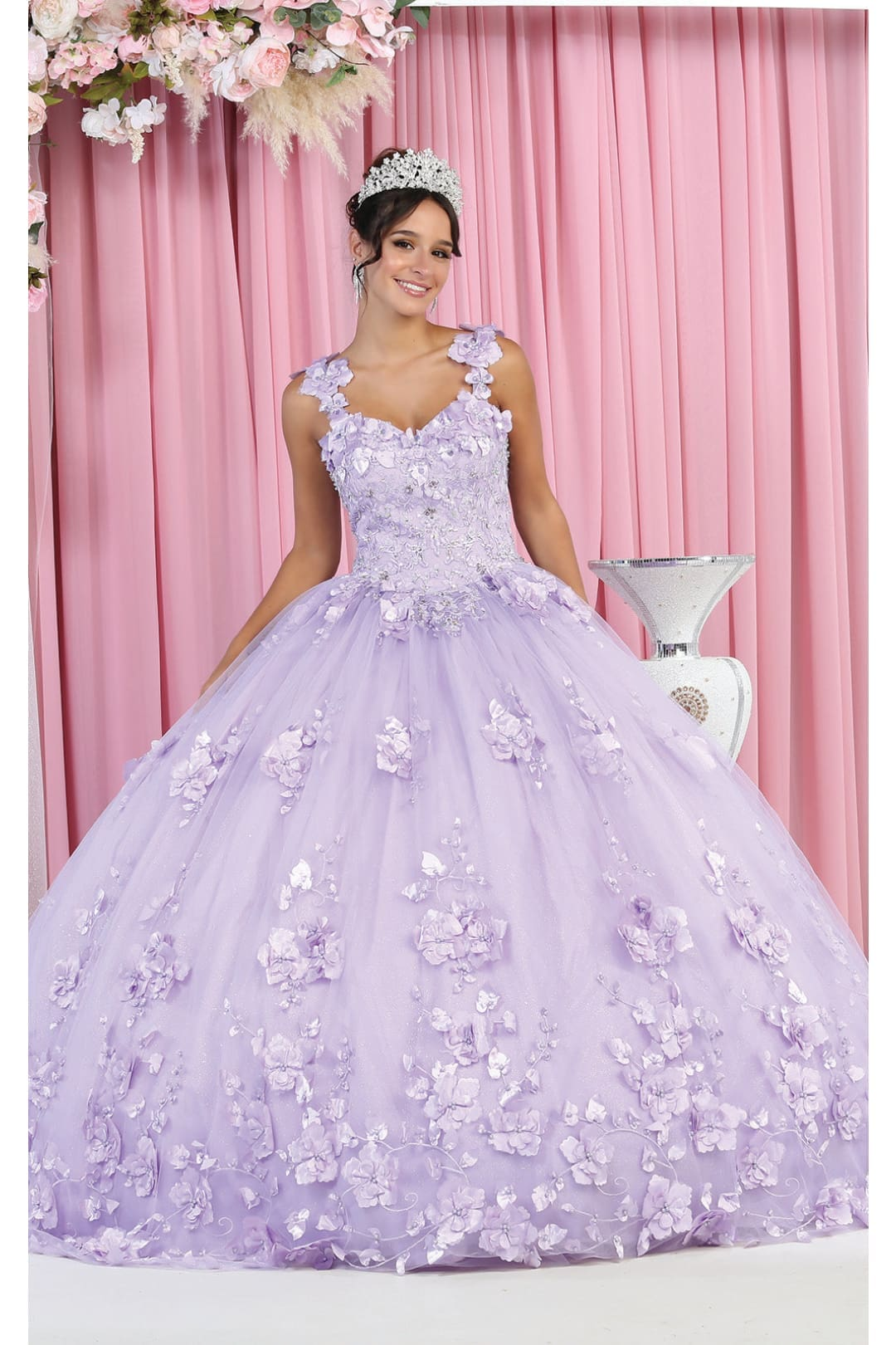 Designer Floral Quinceaera Gown, Lilac Designer Floral Quinceaera Gown, Lilac