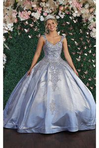 Sleeveless Pleated Quinceañera Ball Gown - LA156 - DUSTY BLUE / 4