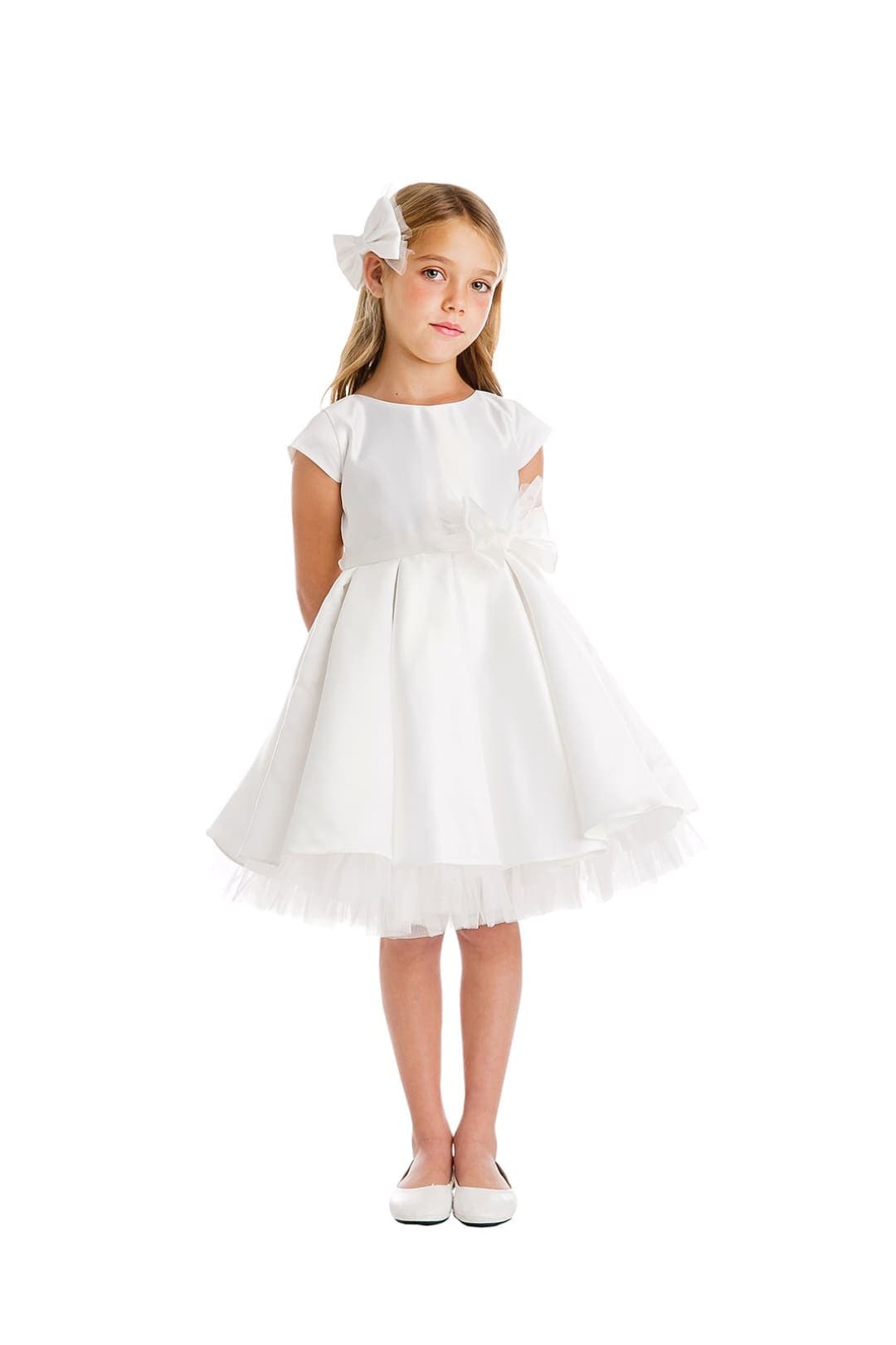 Little Girl Dress with Oversized Bow - LAK711 - WHITE / 2