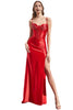 Sweetheart Satin Long Gown with Train 2025 Elegant Formal Dress - Red / 4 - Prom