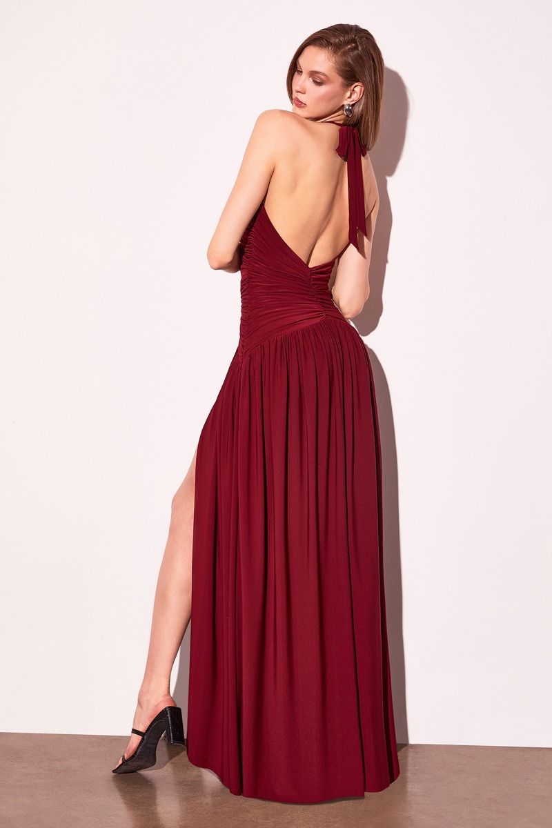 Elegant Halter Evening Gown with High Slit Formal Maxi Dress By Ladivine T502