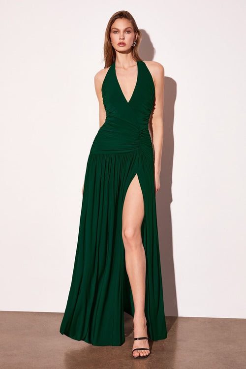 Elegant Halter Evening Gown with High Slit Formal Maxi Dress By Ladivine T502