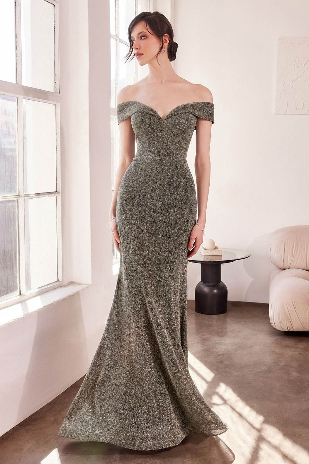 Ladivine Amoris T602 Navy Off Shoulder Sweetheart Prom Gown
