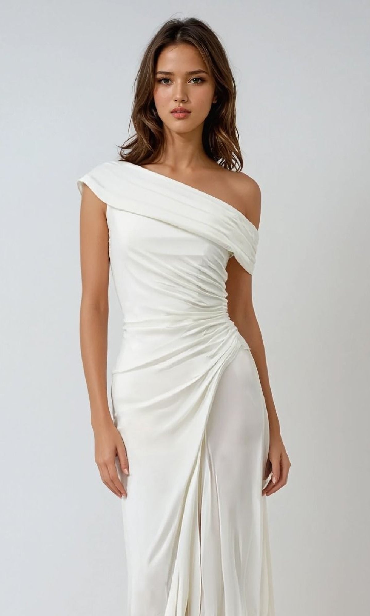 One-Shoulder White Prom Gown – Amoris T805W