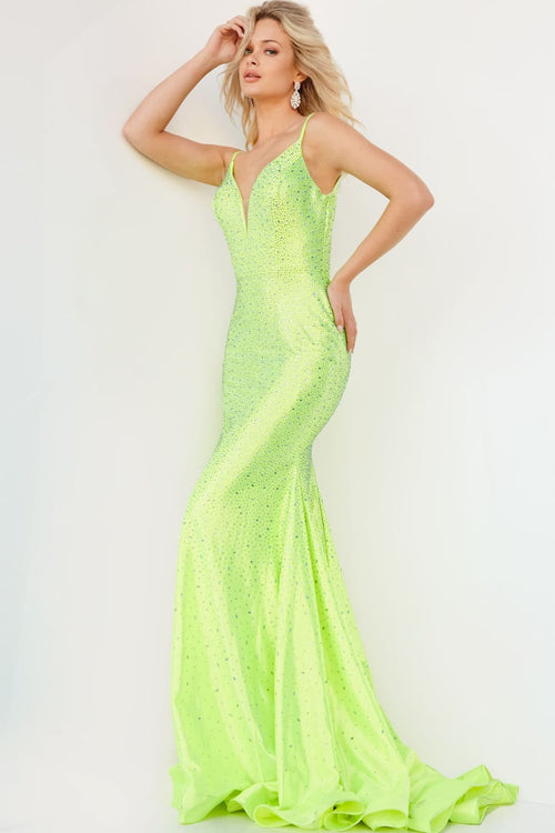 Taffeta Beaded Fitted Sleeveless Gown by Jovani 08157 - Long Formal Dresses