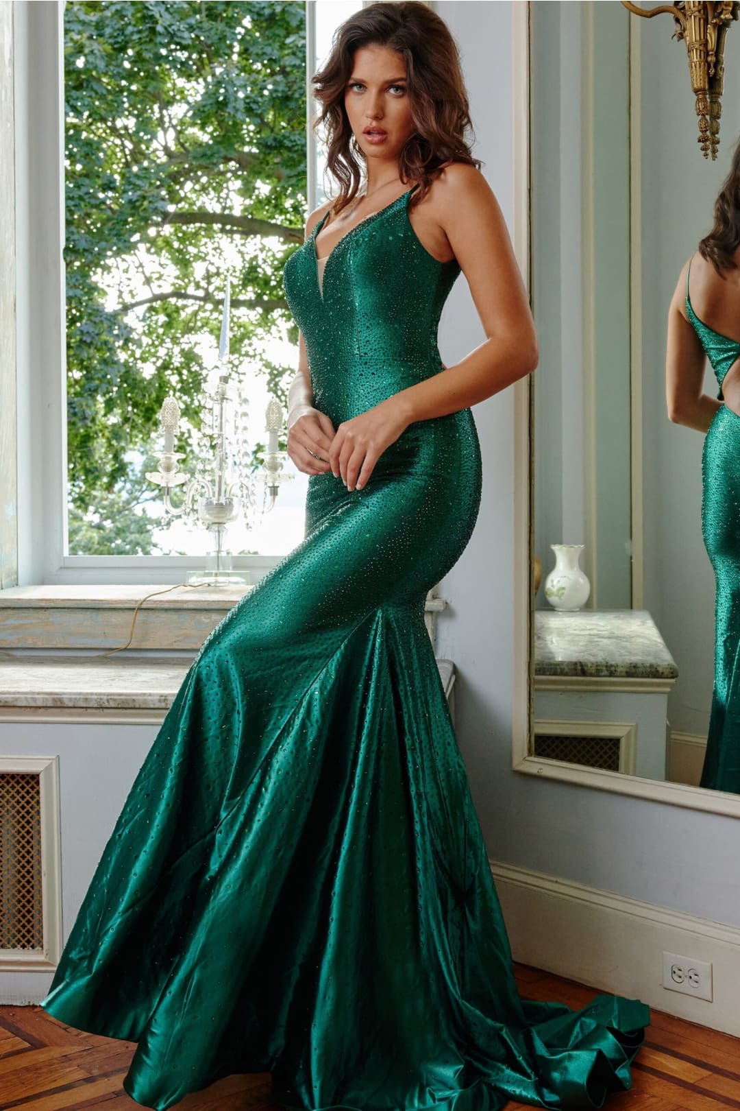 Taffeta Beaded Fitted Sleeveless Gown by Jovani 08157 - Long Formal Dresses