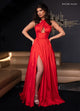 Rachel Allan 70689 Taffeta Halter A-line Slit Gown