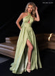Rachel Allan 70689 Taffeta Halter A-line Slit Gown