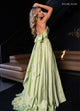 Rachel Allan 70689 Taffeta Halter A-line Slit Gown