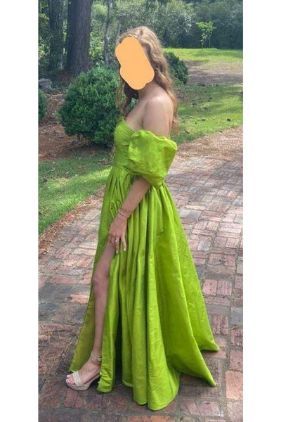 Taffeta Puff Sleeve A-line Slit Gown by Jovani 24099 - Long Formal Dresses