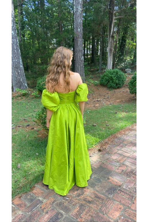 Taffeta Puff Sleeve A-line Slit Gown by Jovani 24099 - Long Formal Dresses