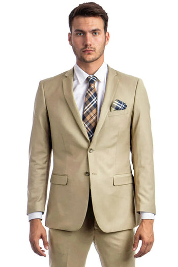Tan Groomsmen Suit for Men & Boys - Perfect for Weddings + Free Tie - Tan / 34Short - Dress