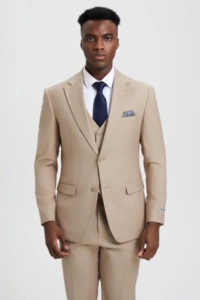 Tan Groomsmen Suit for Men & Boys - Perfect for Weddings + Free Tie - Tan / 36Regular - Suits