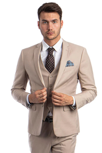 Tan Groomsmen Suit for Men & Boys - Perfect for Weddings + Free Tie - Tan / 36Short - Suits