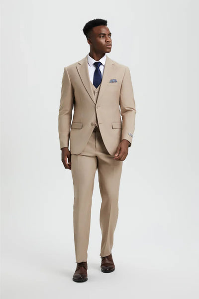 Tan Groomsmen Suit for Men & Boys - Perfect for Weddings + Free Tie - Suits