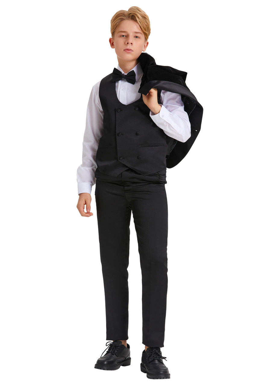 "Jayden" Tazio Kids 5-Piece Black Velvet Tuxedo Set