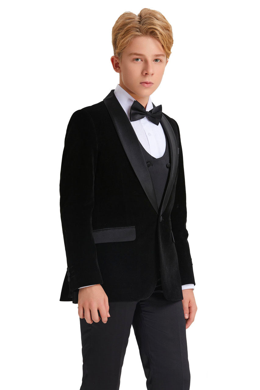 "Jayden" Tazio Kids 5-Piece Black Velvet Tuxedo Set