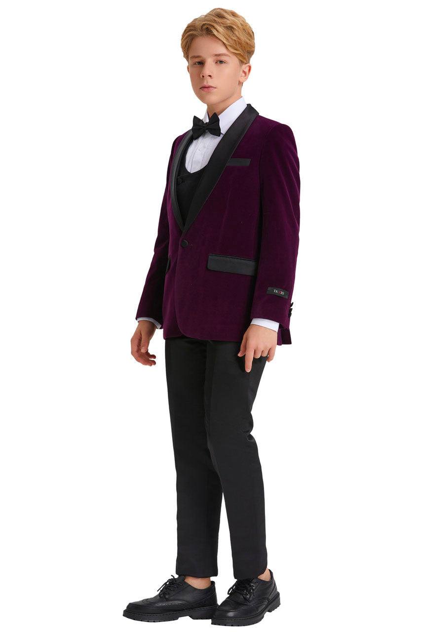 "Jayden" Tazio Kids 5-Piece Velvet Tuxedo in Purple