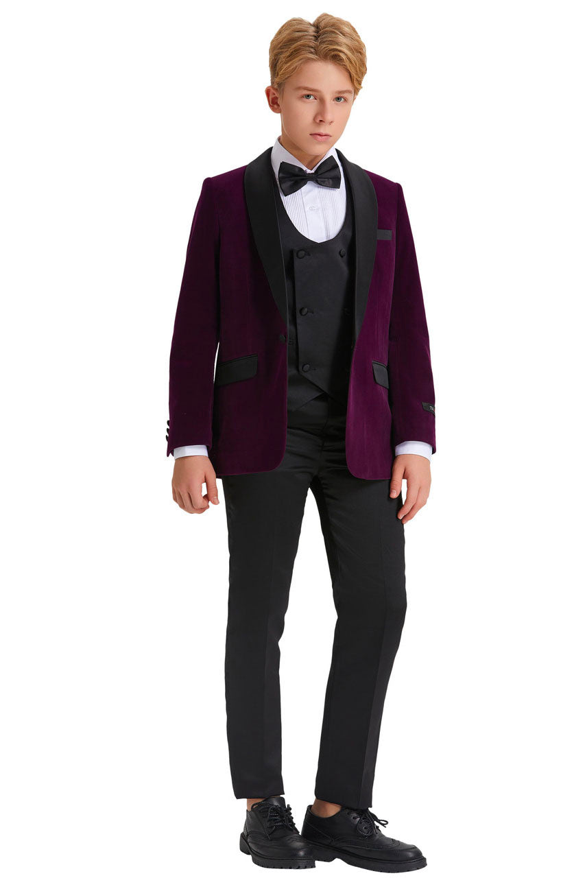 "Jayden" Tazio Kids 5-Piece Velvet Tuxedo in Purple